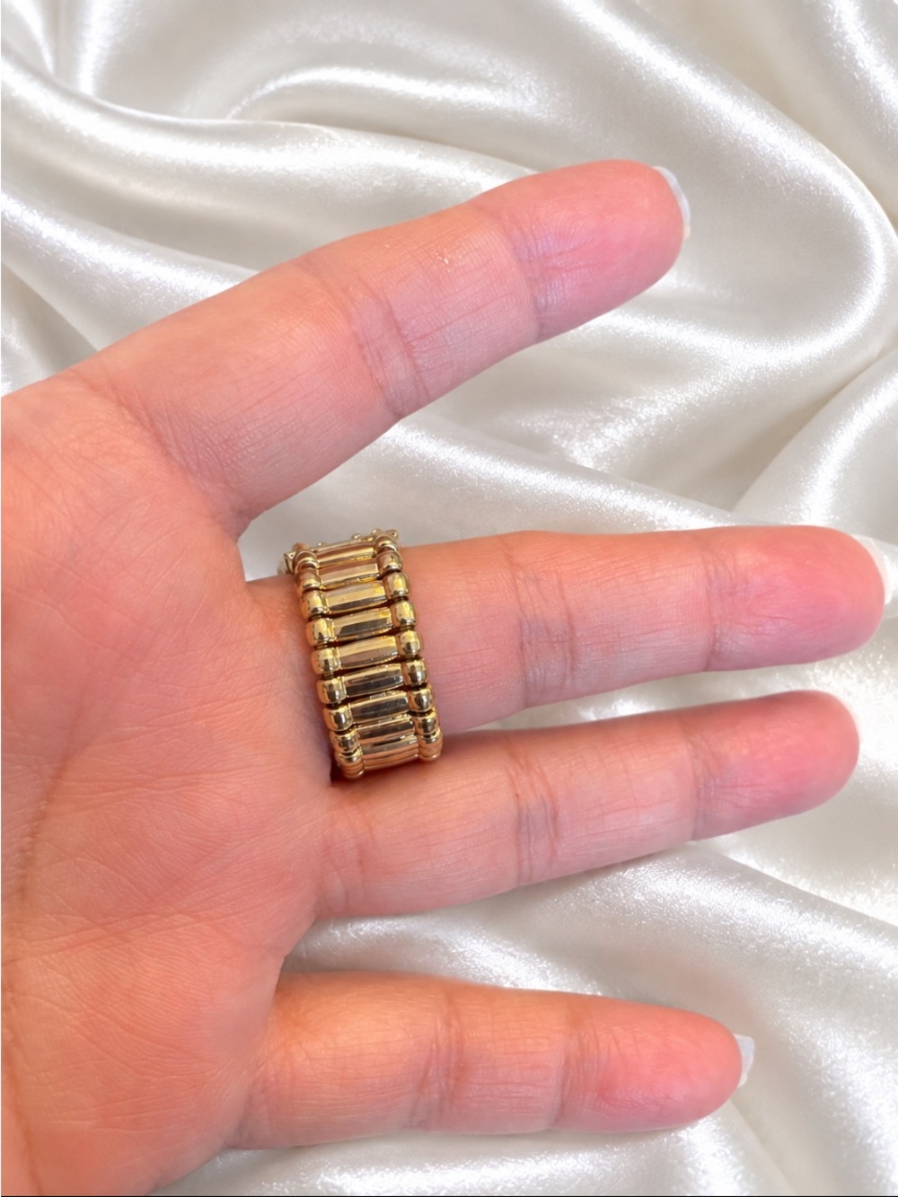 Gold Tone Rhinestone Statement Stretch Ring - Picture 3 of 3